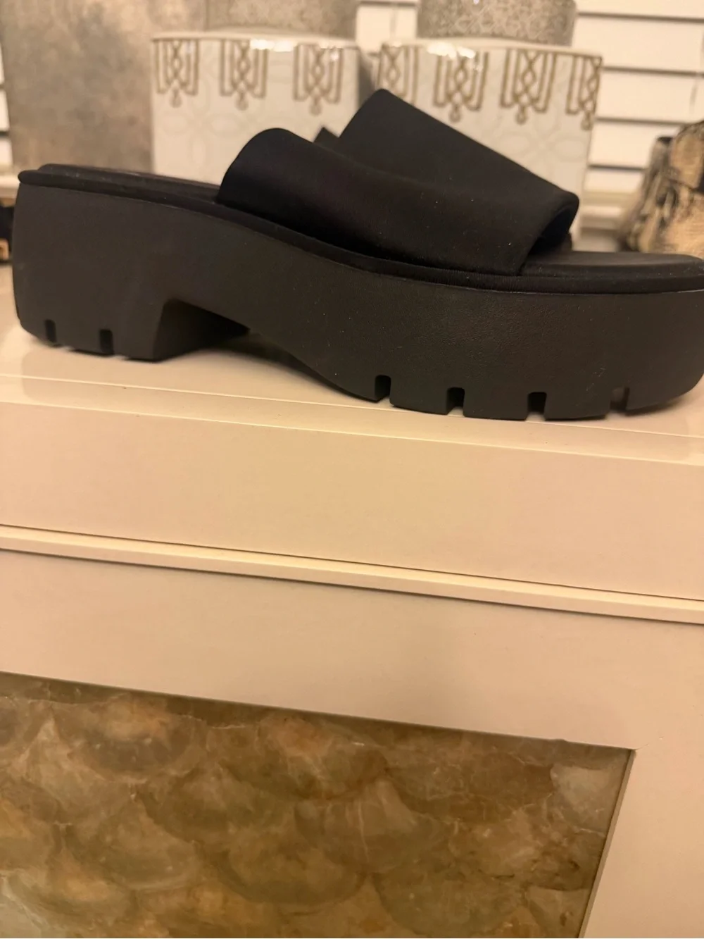 ZARA Black Platform Slide Sandals with Wide Strap